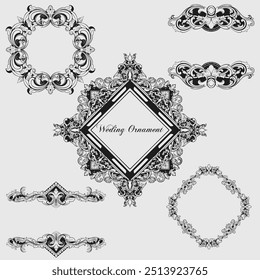 Decorative retro design vintage floral Victorian border swirl frame vector label ornamental set
