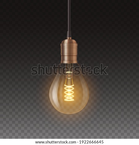 Decorative retro edison light bulb isolated on transparent background. Vintage lamp design with copper for loft and cafe. 3d vector Illustration