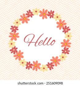 Decorative retro frame. Greeting card template with floral wreath. Vector illustration