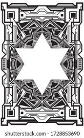 Decorative retro frame made of geometric elements, black and white art deco style.