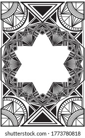 Decorative retro frame made of geometric elements, black and white art deco style.