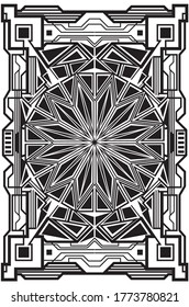 Marco retro decorativo con elementos geométricos, de estilo Art Deco en blanco y negro.