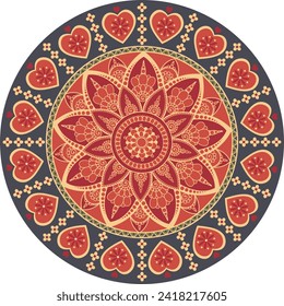 Decorative retro oriental mandala with doodles and hearts frame 