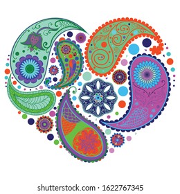 Decorative retro paisley heart pattern design illustration.