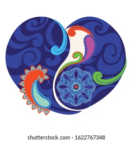 Decorative retro paisley heart pattern design illustration.