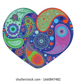 Decorative retro paisley heart pattern design illustration.