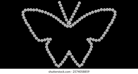 Decorative Rhinestone Diamonds Butterfly Vector Illustration. 