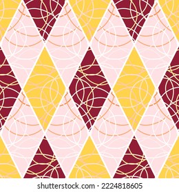 Decorative rhombus abstract lines tile ornament. Arabic style mosaic seamless pattern. Design for fabric, textile print, wrapping paper, cover. Vector illustration