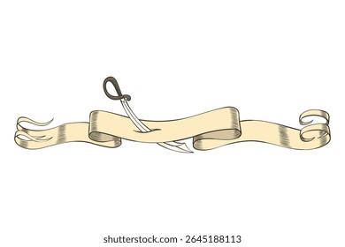 Decorative Ribbon Banner with Pirate Sword Perfect for Titles and Various Texts