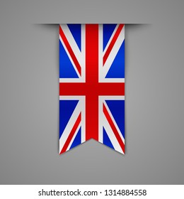 Decorative ribbon bookmark. Flag of the Great Britain. Isolated on gray background. Vector illustration.