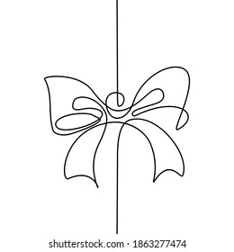 Decorative ribbon bow in continuous line art drawing style. Gift bow-knot minimalist black linear design isolated on white background. Vector illustration