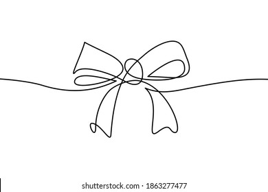 Decorative Ribbon Bow In Continuous Line Art Drawing Style. Festive Bow-knot Minimalist Black Linear Design Isolated On White Background. Vector Illustration