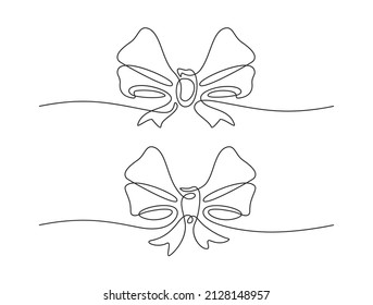Decorative ribbon bow in continuous line art drawing style. Festive bowknot minimalist. Vector illustration