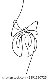 Decorative ribbon bow in continuous line art drawing style. Gift bow-knot black linear design isolated on white background. Vector illustration