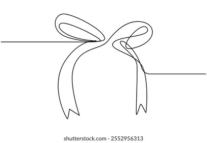Decorative ribbon bow in continuous line art drawing style. Gift bow-knot black linear design, One continuous line drawing of gift ribbon red bow. Christmas and birthday