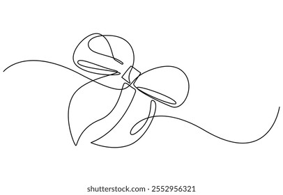 Decorative ribbon bow in continuous line art drawing style. Gift bow-knot black linear design, One continuous line drawing of gift ribbon red bow. Christmas and birthday