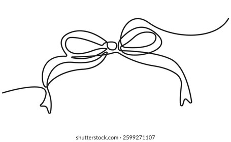 Decorative ribbon bow in continuous line art drawing style.