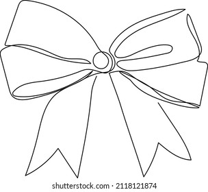 Decorative ribbon bow element. Minimalistic drawing vector illustration. One line drawing.