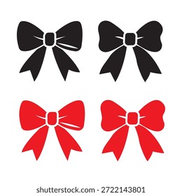 Conjunto de Vector de silueta de lazo de cinta decorativa con elegantes lazos rojos y negros. Perfecto para envolver regalos, tarjetas de felicitación, invitaciones de boda, marca, embalaje, diseño de moda y proyectos gráficos decorativos. Ilustración vectorial limpia, mínima y totalmente editable apta para uso impreso y digital.