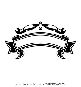 Decorative ribbon with crown icon over white background, black and white design. vector illustration