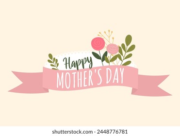 Decorative ribbon decorated with the inscription Happy Mother's Day and flowers