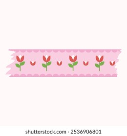 A decorative ribbon design featuring flowers on a pink background.