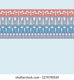 Decorative ribbon with floral ornament. Seamless pattern with beautiful flowers. Vector illustration