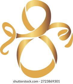 cinta decorativa con un gradiente de oro doblado en una figura de ocho formas, marco decorativo para el 8 de marzo, para el diseño de postales, Anuncios, carteles