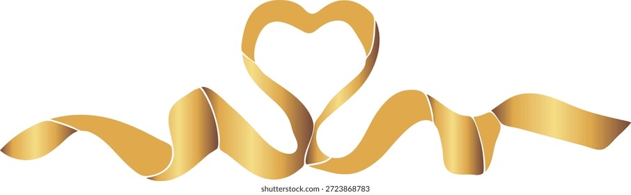 dekoratives Band mit goldenem Farbverlauf, das sich zu einem dekorativen Rahmen mit einem Herzen in der Mitte faltet, für die Gestaltung von Postkarten, Bannern oder Plakaten