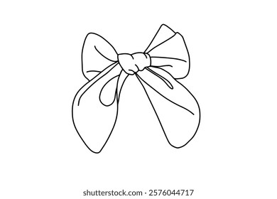 Decorative ribbon hair bow in sketch doodle style. Vector illustration