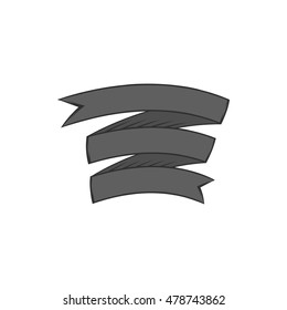 Decorative ribbon quality icon in black monochrome style isolated on white background. Design symbol. Vector illustration