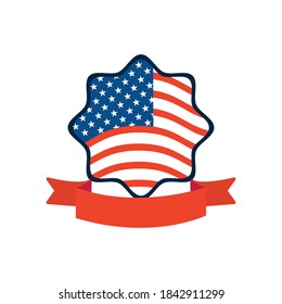decorative ribbon with seal star with usa flag design over white background, flat design, vector illustration