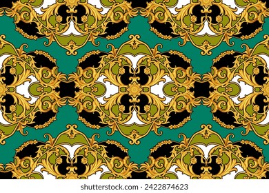 Decorative rococo background with golden arabesques
