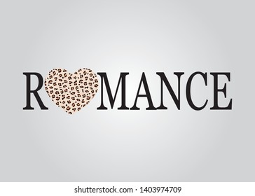 Decorative Romance Text with Leopard Pattern Heart Vector