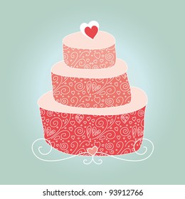 decorative romantic cake with curtains which can be used for special wedding cards and greetings