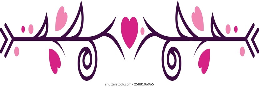 Decorative Romantic Divider. Isolated Vector Illustration in Drawing Style.