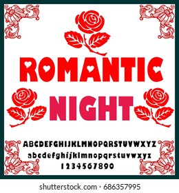 Decorative Romantic Night script handcrafted vector calligraphy font typeface, graphics,  vintage, labels, illustration, letters, grunge fonts. Valentine's day fonts letters