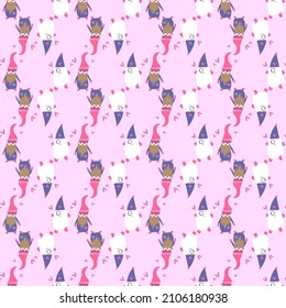 Decorative romantic style print with cute gnomes. Seamless Valentine's day pattern. Vector design for scrapbooking, wrapping paper, wallpaper, fabric, covers, manufacturing, stationery.