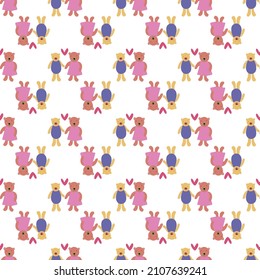 Impresión decorativa de estilo romántico. Ositos. La pareja de amor. Patrón sin foco. Diseño vectorial para la raqueta, papel de envoltura, papel tapizado, tela, cubiertas, fabricación, papel de papelería.