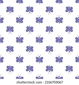 Decorative romantic style print. Purple butterflies. Trendy colors. Seamless pattern. Vector design for scrapbooking, wrapping paper, wallpaper, fabric, covers, manufacturing, stationery.