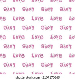 Decorative romantic style print with word Love. Seamless pattern. Vector design for scrapbooking, wrapping paper, wallpaper, fabric, covers, manufacturing, stationery.