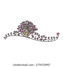 Decorative romantic tree. Vector illustration