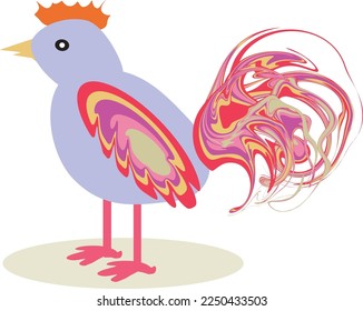 Decorative rooster with a bright tail. Vector file for designs.