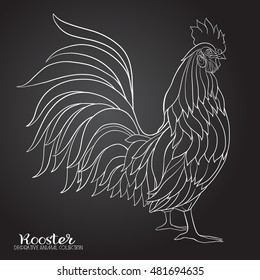  Decorative Rooster. Chinese New Year Symbol 2017 New Year. On black background
 Vector illustration. 