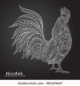  Decorative Rooster. Chinese New Year Symbol 2017 New Year. On black background
 Vector illustration. 