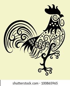 Decorative rooster. rooster and flora ornaments, leaf, flower, nature decoration for tattoo design