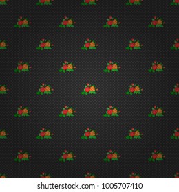 Decorative rose flowers and green leaves repeating pattern. Vector illustration. Abstract elegance seamless pattern with floral motifs in gray, green and orange colors.