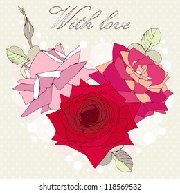 Decorative rose flowers heart. Vector design for valentine day card, greeting card or invitation.