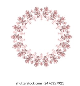Marco circular de oro rosa decorativo, elemento de Vector elegante para el diseño en estilo victoriano, patrón de adorno redondo, borde de damasco floral de lujo, ilustración de encaje para invitaciones y tarjetas de felicitación