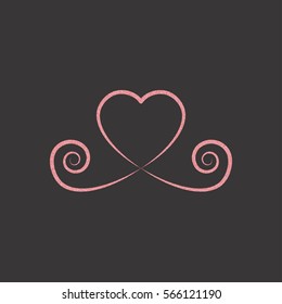 Decorative rose gold heart icon. glitter logo, love symbol on a black background. use in decoration, design. vector illustration.